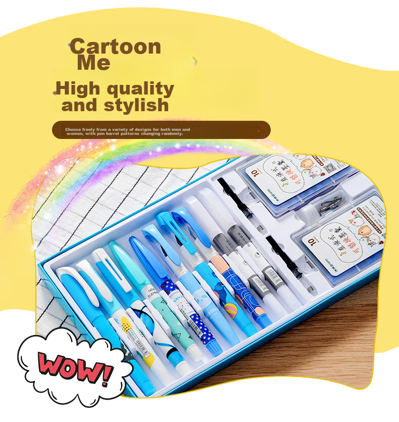HERO Children's Day Gift P368M Erasable Fountain Pen Student Cartoon Stationery Grade 3 Posture Correcting Writing Practice Daily Writing Set 6-Pack Blue 2
