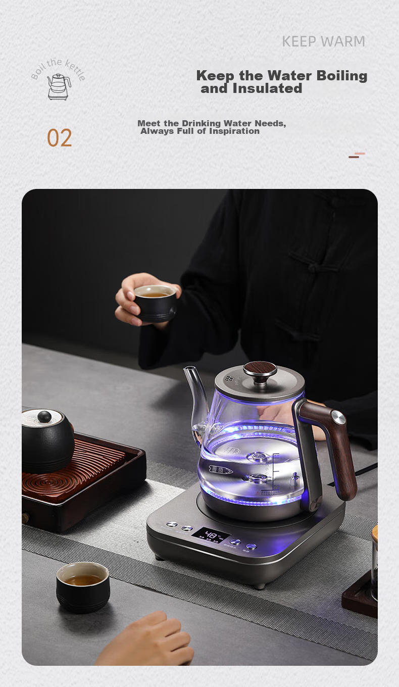 Biooner Fully Automatic Electric Kettle, Water Boiler, Glass Water Heater for Tea Table, Integrated Tea Table And Coffee Table, Tea Brewing Utensils, Electric Tea Stove with Water Pump RY-D3 with Handle for Filling Water 8