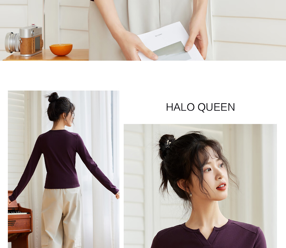 Halo Queen Long-Sleeve T-Shirt for Women, Wilderness Maillard Style Spring And Autumn Raglan Sleeve Rabbit Base Shirt Casual New Product H143T2017 30