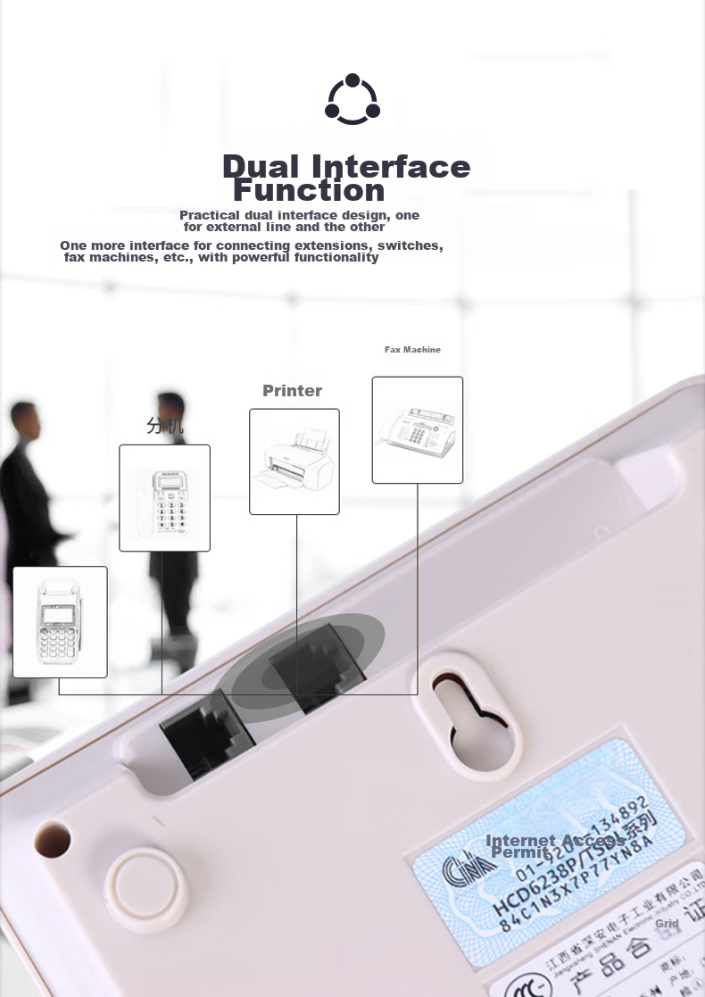 CHINO-E Landline Telephone with Caller ID Display, Dual Interface, Battery-Free C228 White Office Companio 6