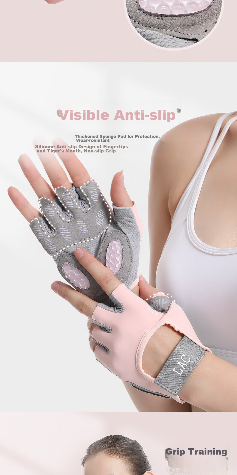 LAC Fitness Gloves for Women And Men, Breathable Non-Slip Half-Finger Dumbbell Equipment Training Sports Gloves, Pink One Pair M Size 5