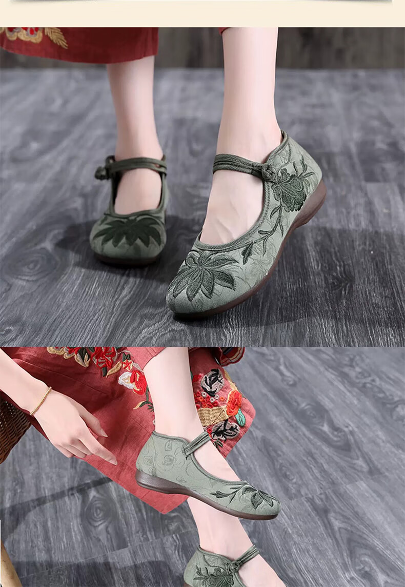 Weizhi Embroidered Shoes for Women, Flat Slip-On, Chinese-Style Hanfu Shoes, Ethnic Style, Old Beijing Cloth Shoes, Mom Shoes, Size 39 5