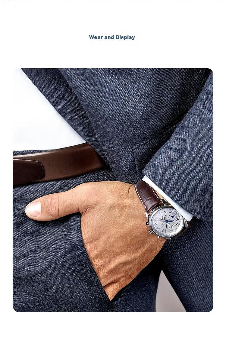 LONGINES Swiss Watch, Master Collection Chronograph, Men's Leather Strap Mechanical Watch, L26734783 7