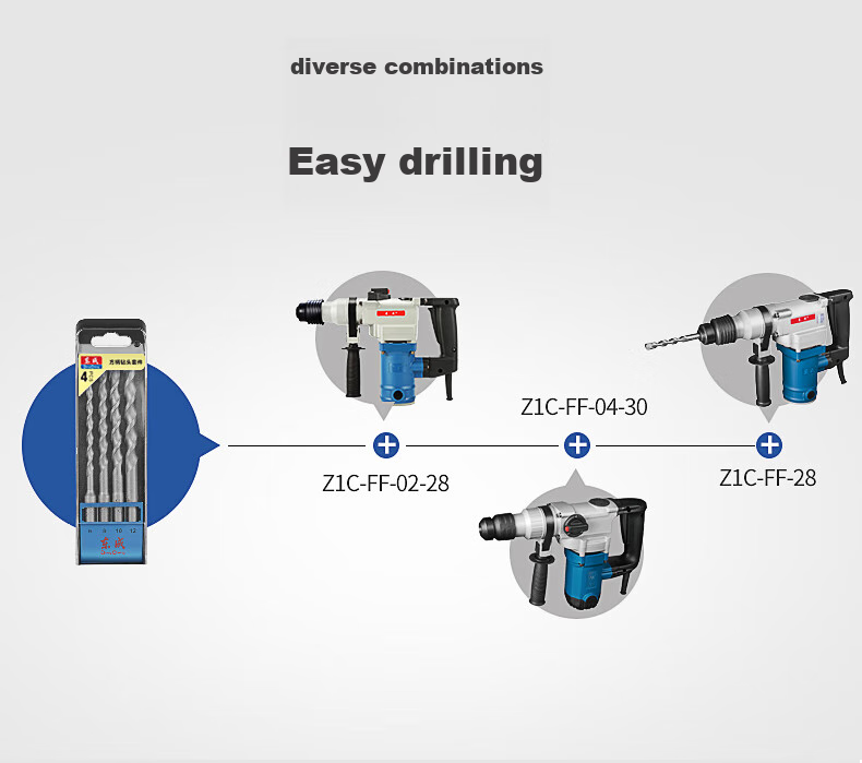 Dongcheng Electric Hammer Concrete Drill Bit (4-Piece Set), Square Shank Impact Drill Bit (6/8/10/12mm) 2
