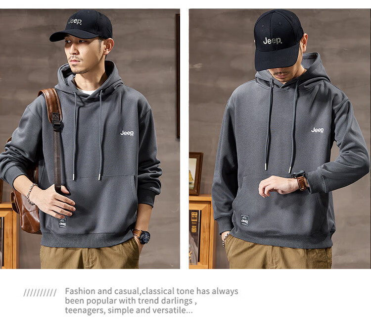 JEEP High-End Embroidered Men's Hooded Sweatshirt, Casual Loose Long-Sleeve Pullover T-Shirt Top for Spring And Autumn 2026 4