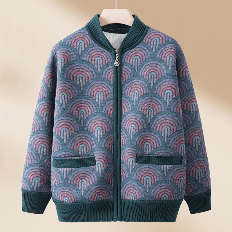 Fengxiao Elderly Women's Autumn Winter Warm Fleece Thickened Knit Sweater Small Size Grandma Mom Winter Jacket