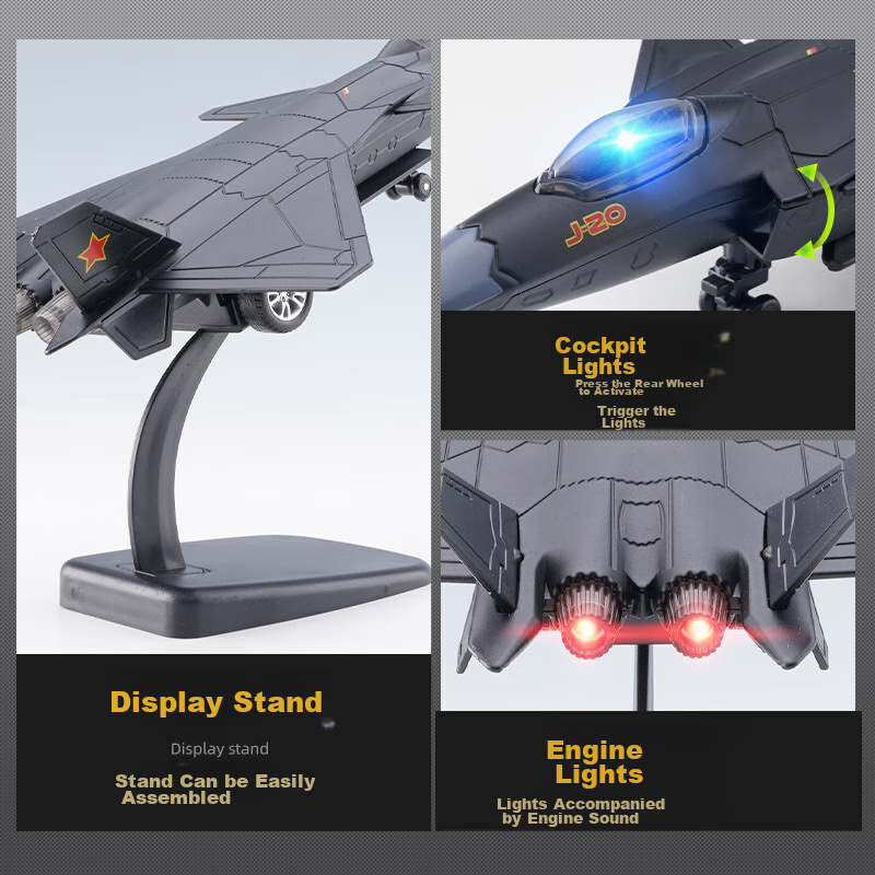 Yixuanwanju J-20 Fighter Jet Model Alloy Realistic Military Combat Aircraft Model Aviation Model Airplane Ornament Children's Toy Gift 3