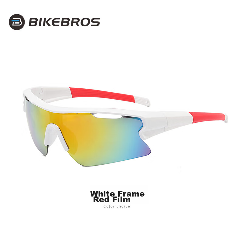 BIKEBROS Cycling Glasses Multi-Color Windproof Mountain Bike Bicycle Sports Outdoor Running Motorcycle Riding Gear Accessories [White Frame Red Lens]