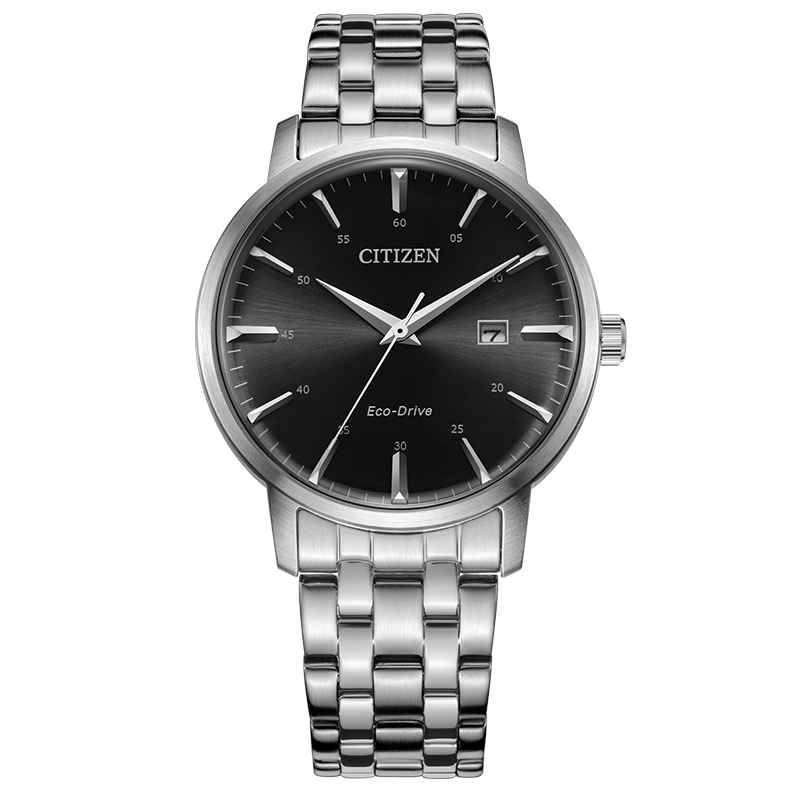 CITIZEN Watch for Men, Eco-Drive, Japanese And Korean Style, Date Display, Black Dial, Steel Band, Student Gift for Boyfriend, BM7460-88E