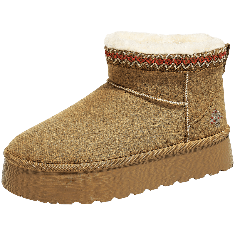 Renben Women's Winter Snow Boots Fleece Lined Thickened Cotton Shoes Cold Resistant Short Boots Brown Size 38