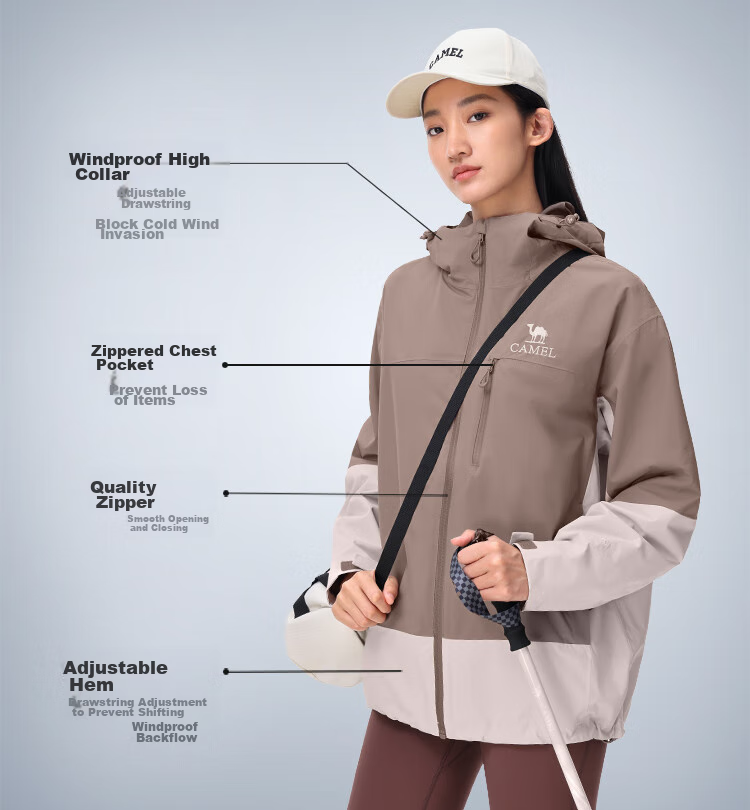 CAMEL [Yano] Triple-Protection Hardshell Jacket for Men And Women, Color-Block Outdoor Windproof Waterproof Mountaineering Coat 8672 5
