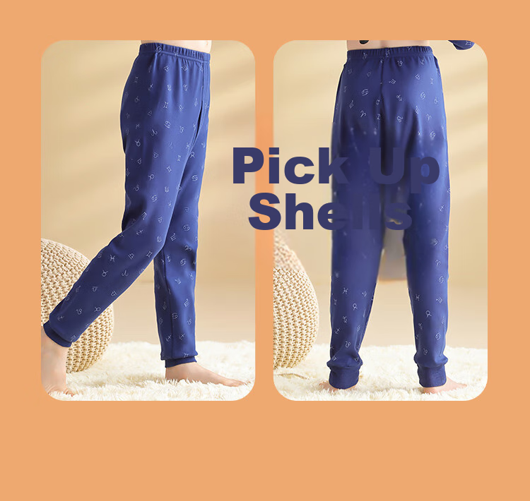 Nanjiren Children's Autumn And Winter Cotton Thermal Pants, Boys' Long Johns, Big Kids' Pajama Pants, Student Warm Trousers, 2-Pack, White + Blue, Size 110 12