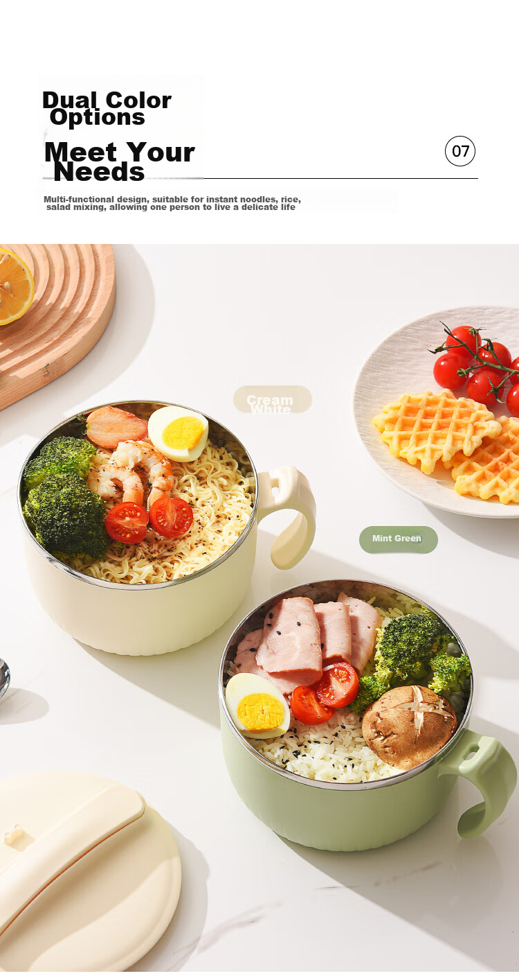 MAXCOOK 316L Stainless Steel Ramen Bowl, Student Lunch Box, Meal Cup, Noodle Cup 1200ML, Comes with Chopsticks And Spoon, Green MCWA9690 10