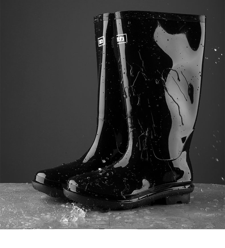 Huili Men's Stylish Rain Boots, Waterproof Outdoor Non-Slip Wear-Resistant HL838 Tall Black Boots Size 42 9
