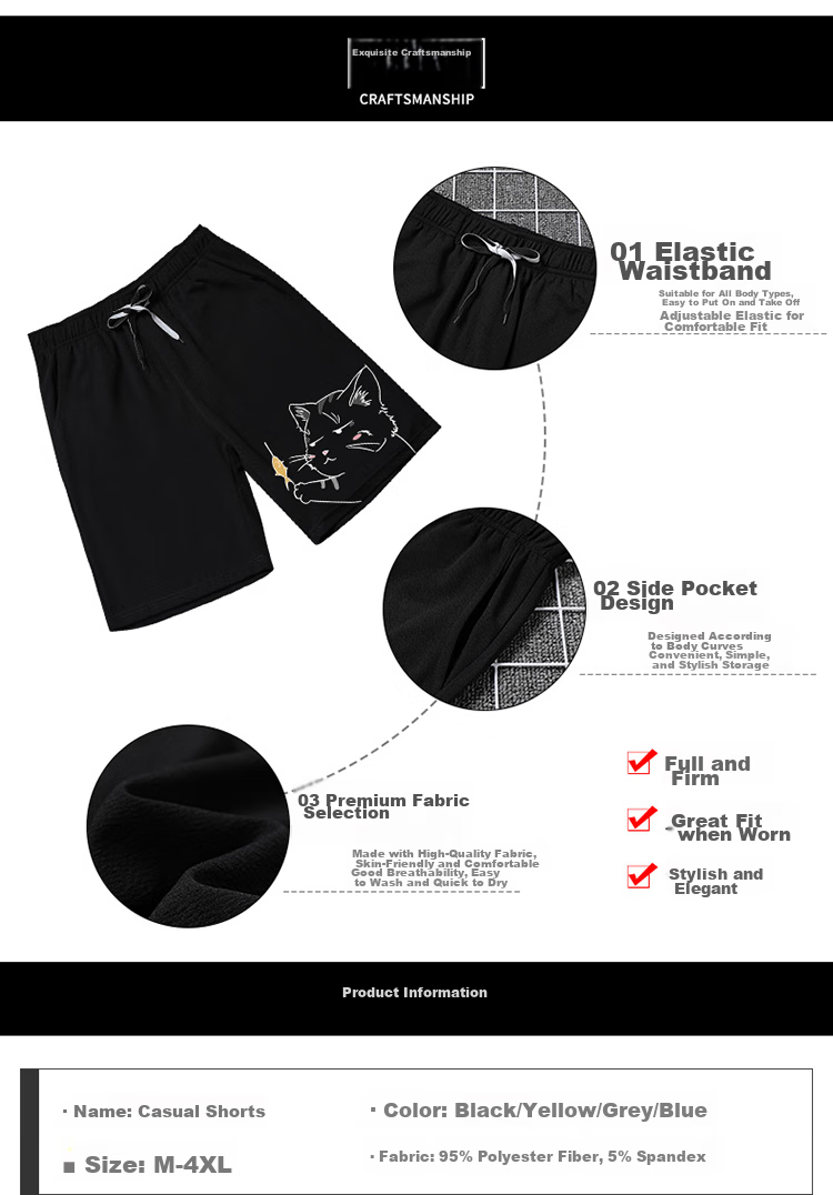 ROMON Men's Shorts, Summer Korean Style Trendy Printed Pants, Men's Sports Beach Shorts, Black M 5