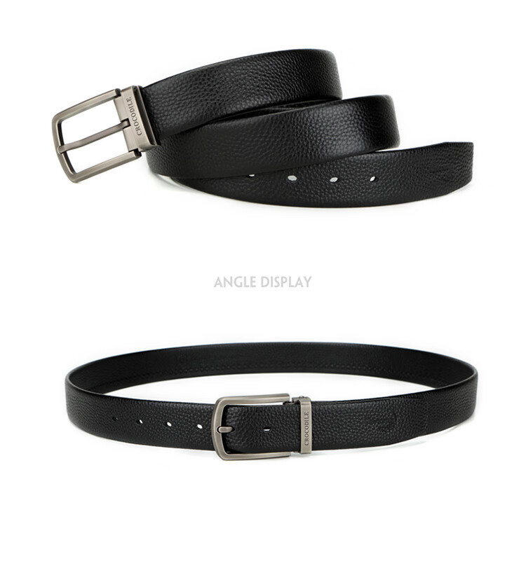 CROCODILE Versatile Youth Top-Grain Leather Casual Belt for Men with Pin Buckle, Birthday Gift ZT341 Black 16