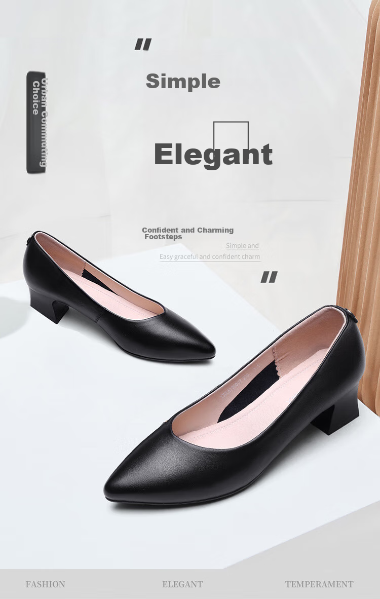 Qiangren Women's High Heels, Single Shoes, 5CM Thick Heel, Professional Business Shoes for Women, JDA170007, Black, Size 39 1