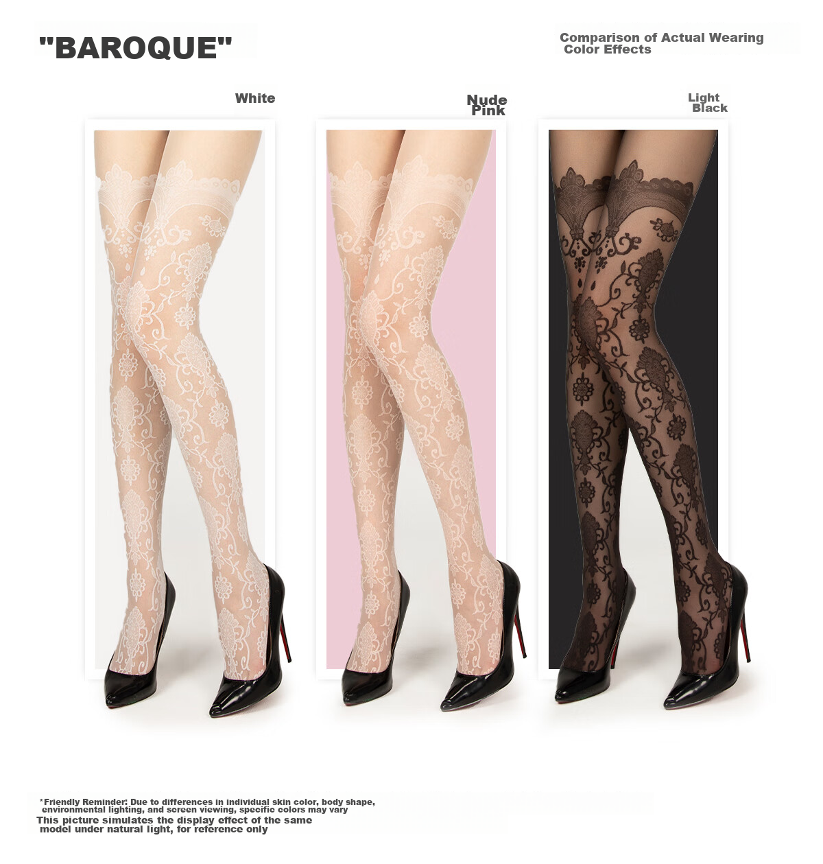 Limerence M [Baroque] Ultra-Thin Sheer Stockings, Lace Vintage Jacquard Party Socks, Nude Pink, T-Crotch Closed Crotch One Size Fits All 13