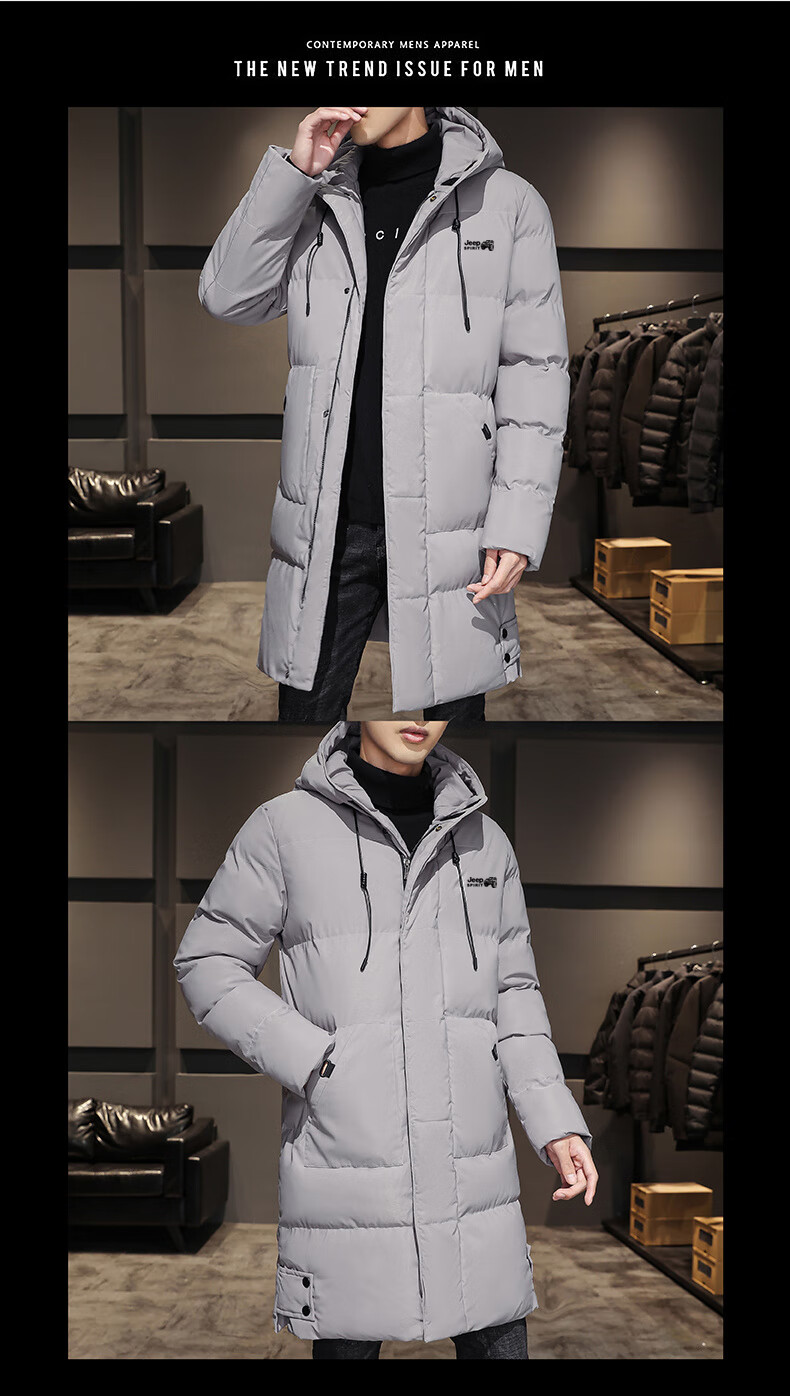 JEEP SPIRIT Men's Cotton Jacket, Autumn And Winter Mid-Length Puffer Coat, Warm Loose-Fitting Outerwear, Black, 2XL 6