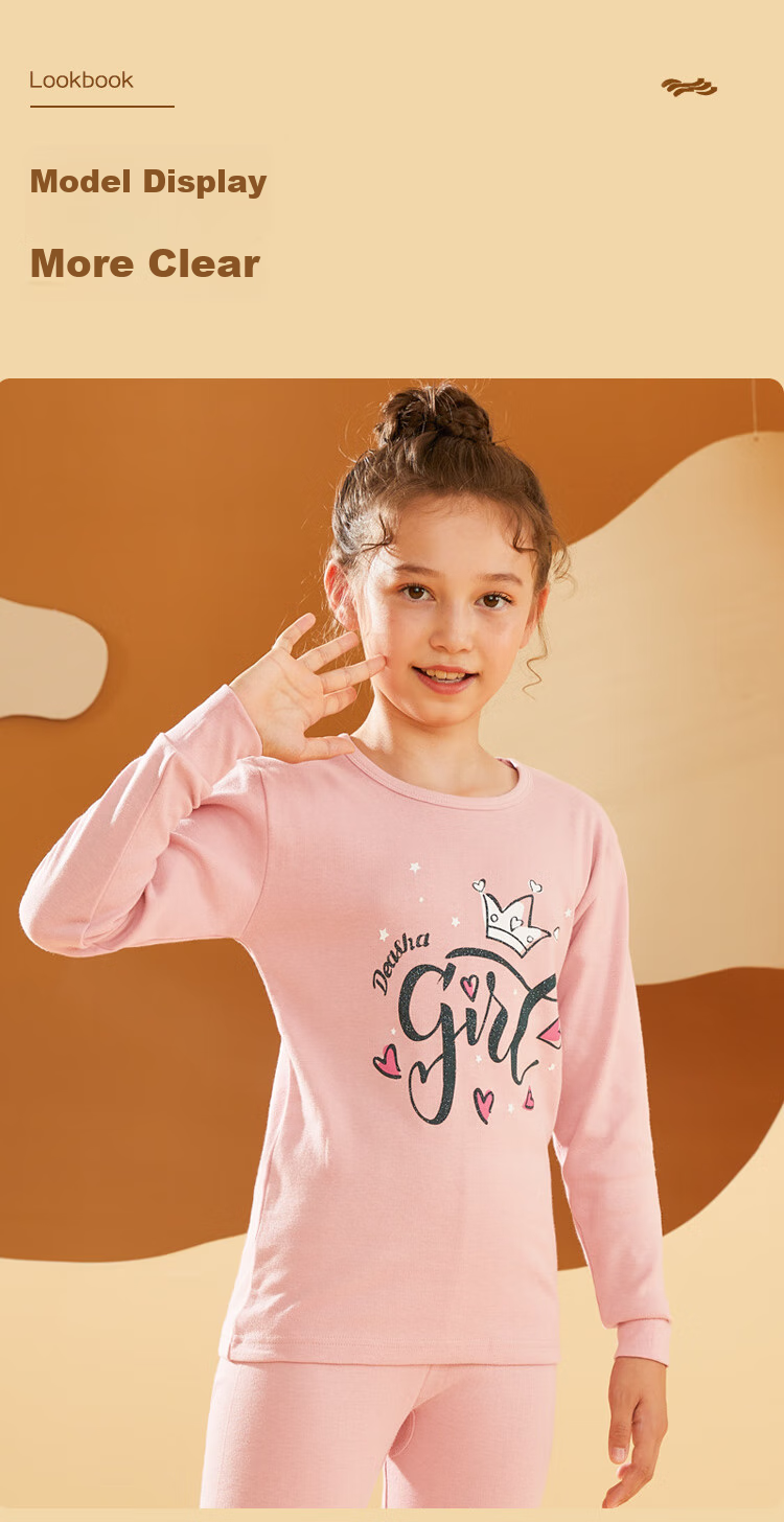 Hodohome Children's Autumn Underwear Set, Girls' Pure Cotton Thermal Underwear, Medium to Large Sizes, Girls' Cotton Sweater, 124 Light Jade, Size 165 10