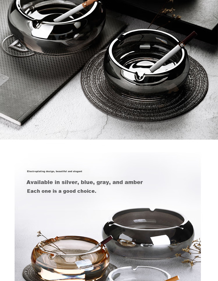 Gongxun Transparent Crystal Ashtray, Glass Luxury Office Hotel KTV Ashtray, Amber Ashtray 13cm 4