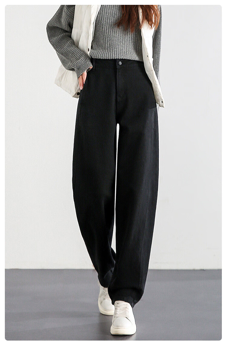 Dme Loose-Fitting Dad Pants Winter Harem Pants Women's Carrot Pants Fleece-Lined Jeans Women's Fleece-Lined Night Black S 5
