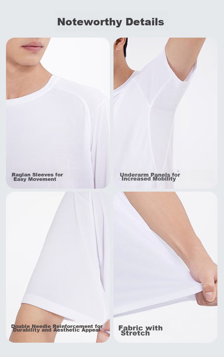 JD Original Summer Men's Cooling Quick-Dry Sports T-Shirt for Running, Fitness, Breathable Outdoor Short Sleeve, White, M 16