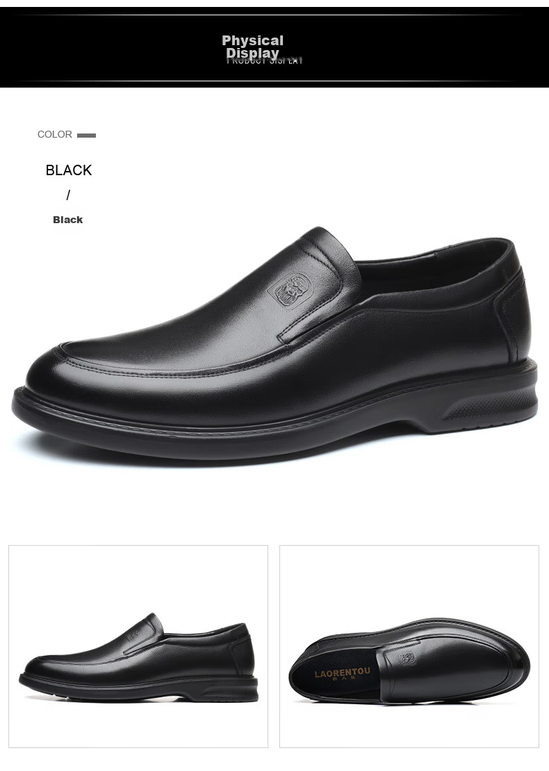 LAORENTOU Business Casual Leather Shoes for Men, Spring And Autumn Breathable Soft-Soled Cowhide Formal Wedding Shoes Dad Shoes A90192 Black Size 38 16