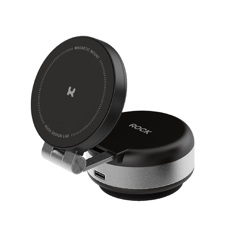 ROCK Electric Suction Cup Magnetic Phone Stand Car Navigation Dashboard Vacuum Suction Foldable Bidirectional Telescopic Universal Multifunctional Bedside Desktop Live Streaming Support Stand Black