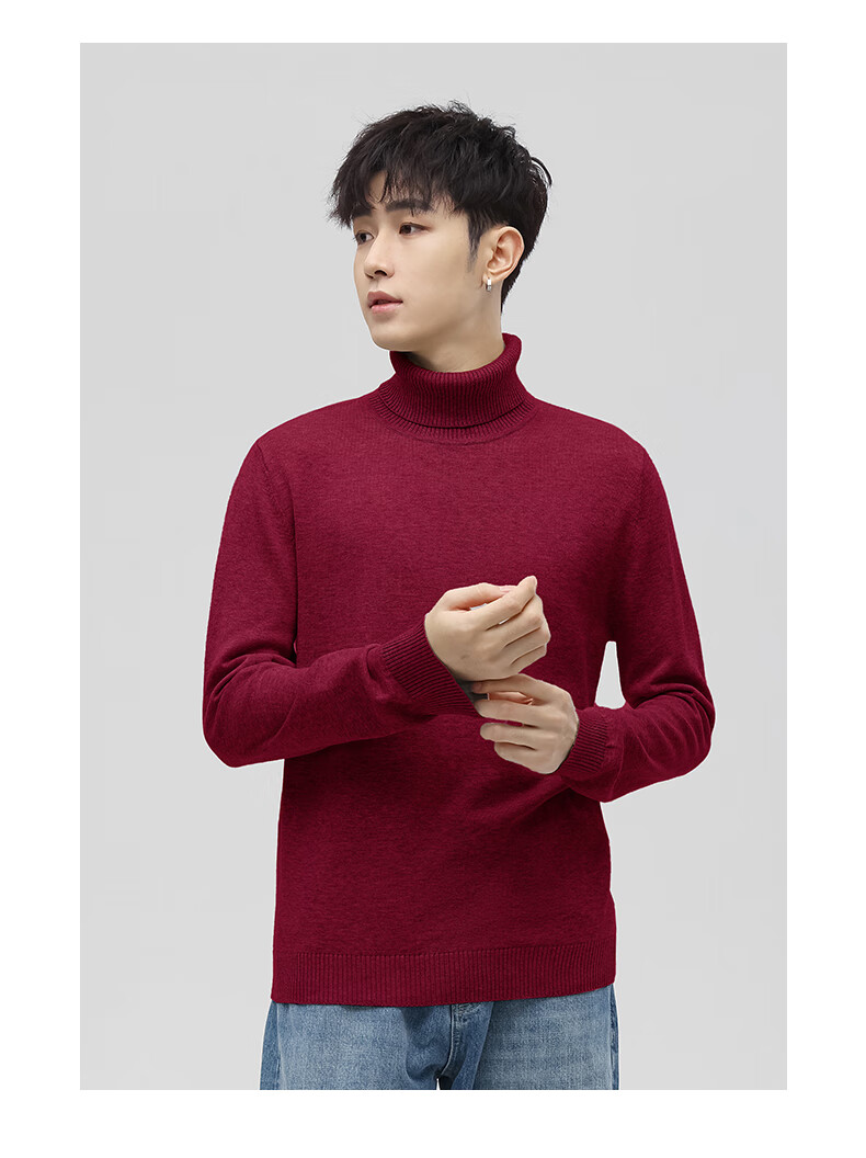 Jeanswest Men's Autumn Winter Fleece Lined Thickened Casual Turtleneck Warm Base Layer Simple Knit Sweater 12
