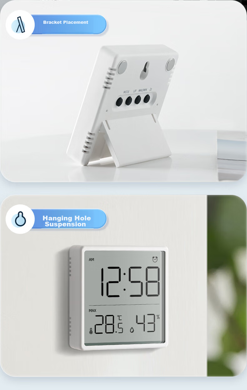 Mashi Temperature And Humidity Meter, High-Precision Color Screen Clock, Home Magnetic Wall-Mounted ABS Material Indoor Electronic Clock 13