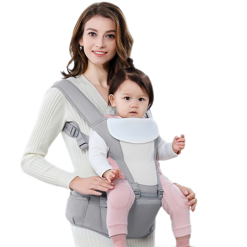 Aibaoshi Baby Carrier Waist Stool, Front And Cross-Carrier Style, Multifunctional, All-Season Breathable Thin Design, Detachable, Dream Gray M395