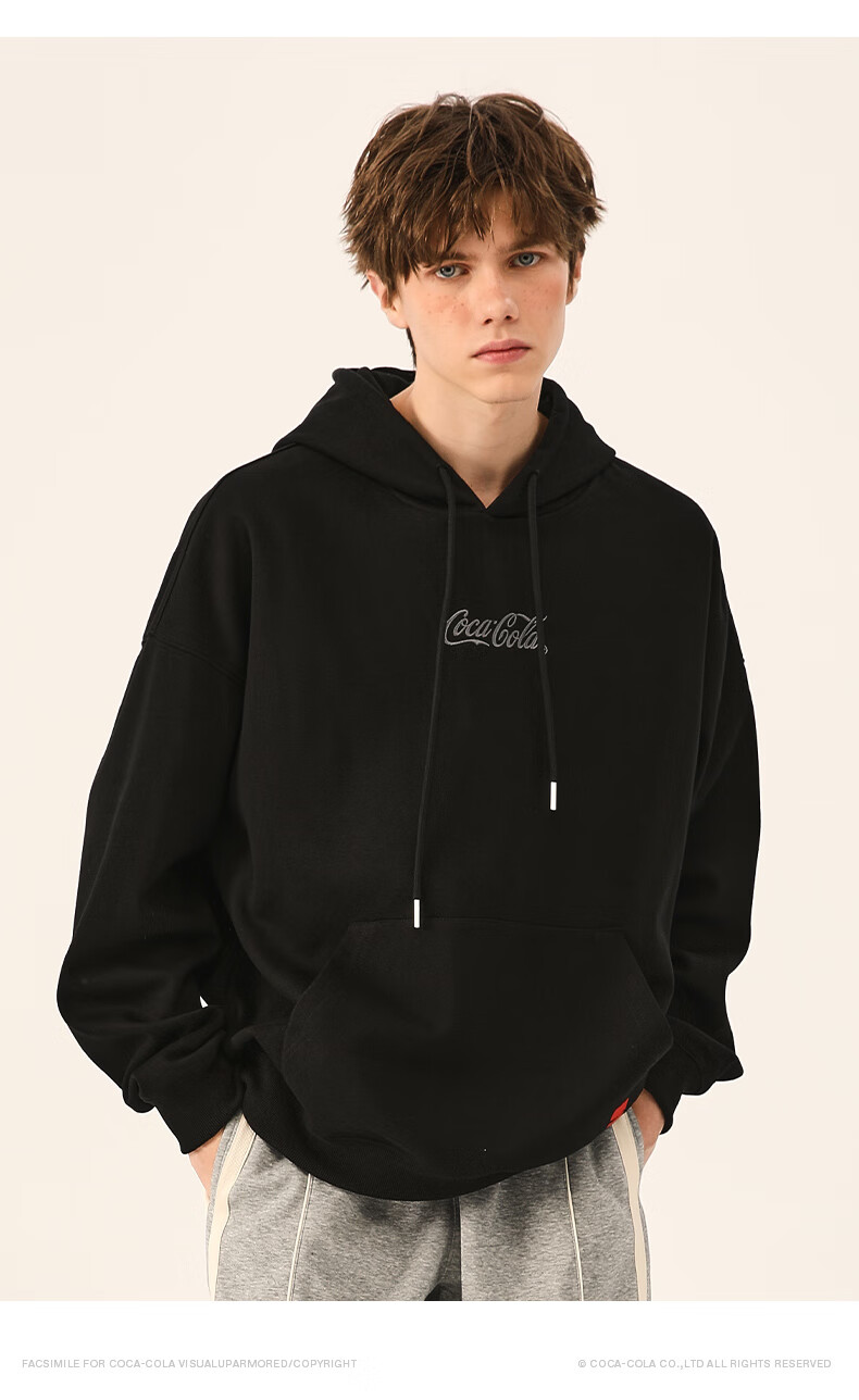 Coca-Cola Hoodie for Men, Spring And Autumn Casual Hooded Jacket, Couple's Outerwear, Black, S (90-110 Jin) 2