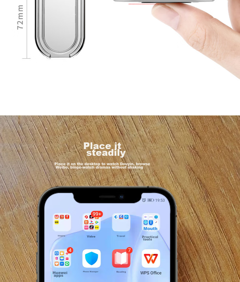 ESCASE Phone Stand, Foldable Metal Ring Clip, Adhesive Portable Lazy Support Bracket, Adjustable, Suitable for Samsung/OPPO/Honor Etc., Rose Gold, MDF-02 7