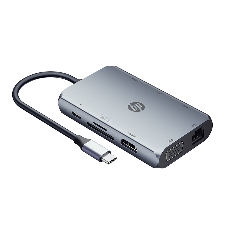 HP Docking Station with Type-C Port Converter, Card Reader, USB Expansion, HDMI to VGA Converter, 100W Fast Charging, Expansion Hub, Apple MacBook Computer Adapter