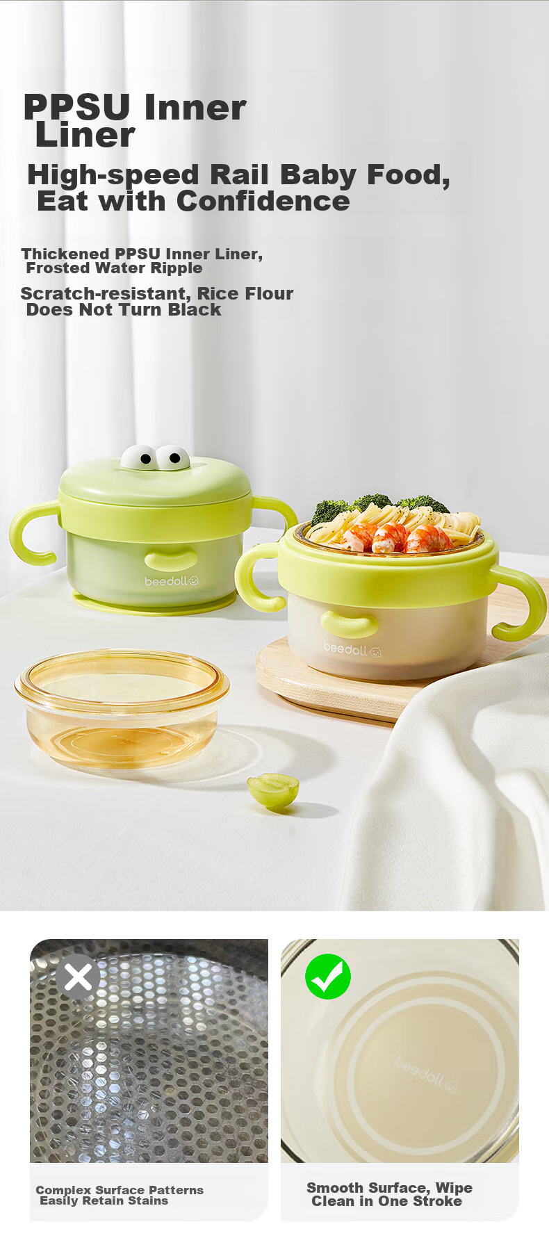 Beedoll Insulated Bowl Set, Children's Tableware, Baby Food Bowls, Specialized Water-Filling Bowls, Gift Box - Dudu Gree 5