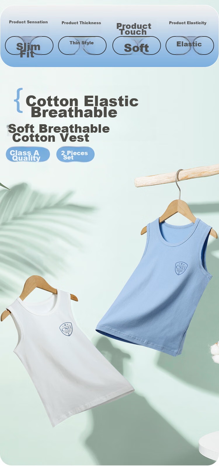 Hodohome Children's Tank Top, Boys' Summer Thin Style, 40s Combed Cotton, Casual Sports Undershirt, 803 Heather Gray, Size 140 2