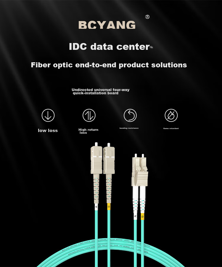 BOYANG 10 Gigabit Fiber Optic Patch Cable LC-SC 5 Meters OM3-300 Multi-Mode Dual-Core Pigtail Φ2.0 Flame-Retardant Low-Smoke Zero-Halogen LSZH Eco-Friendly Patch Cord Fiber Optic Cable BY-W5152M 1
