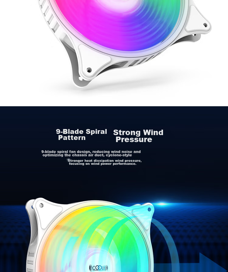 PCCOOLER Bright Moon White SRGB 12CM Case Fan (Colorful Lighting Effects/come-Back Bearing/vibration Reduction Foot Pad/serially Connectable Interface) 3