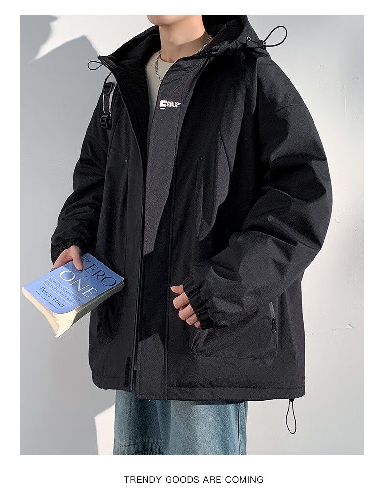 Dingfengbaoluo Casual Cotton Jacket Men Autumn Winter Windproof Warm Thickened Cotton Coat DFM19 Black L 7