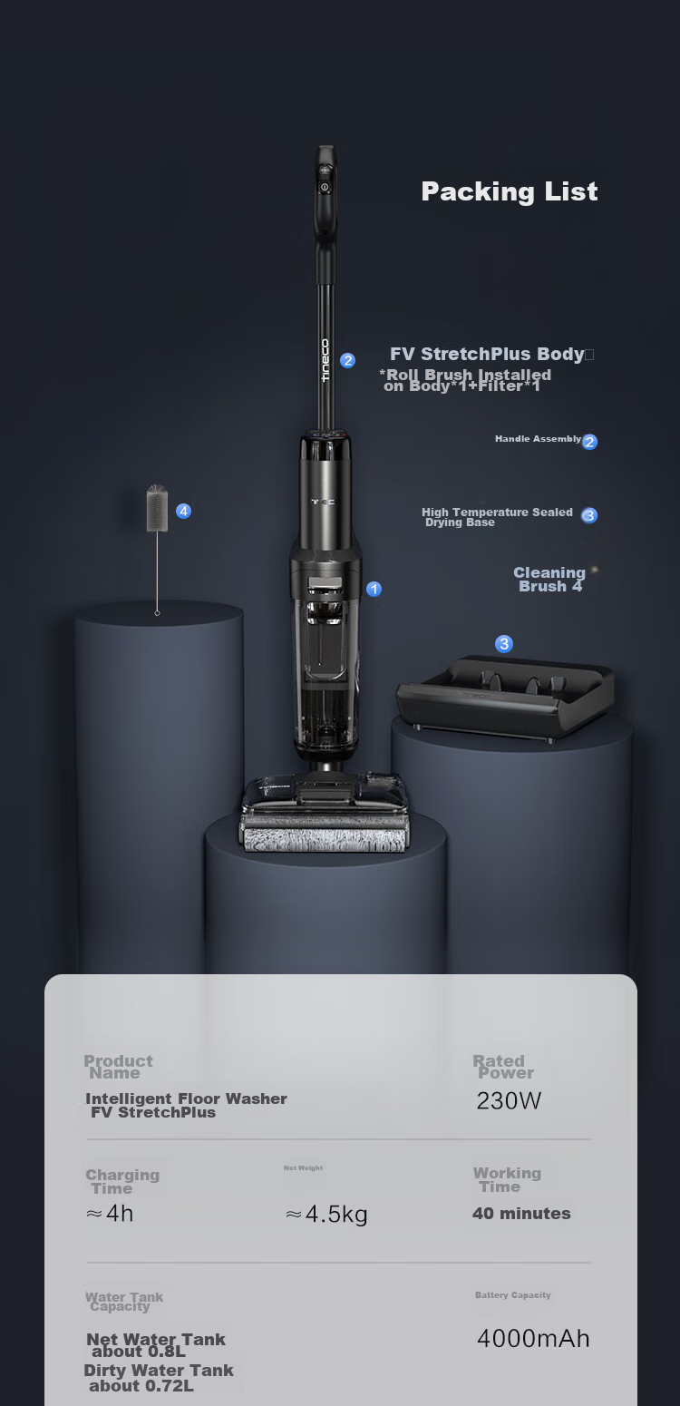 Tineco Floor One S5 StretchSteam Dual-Drive Power Edition [Smart Drive Upgrade] Steam Mop Robot Vacuum Cleaner with Self-Cleaning and Hair-Tangle-Free Mopping 17