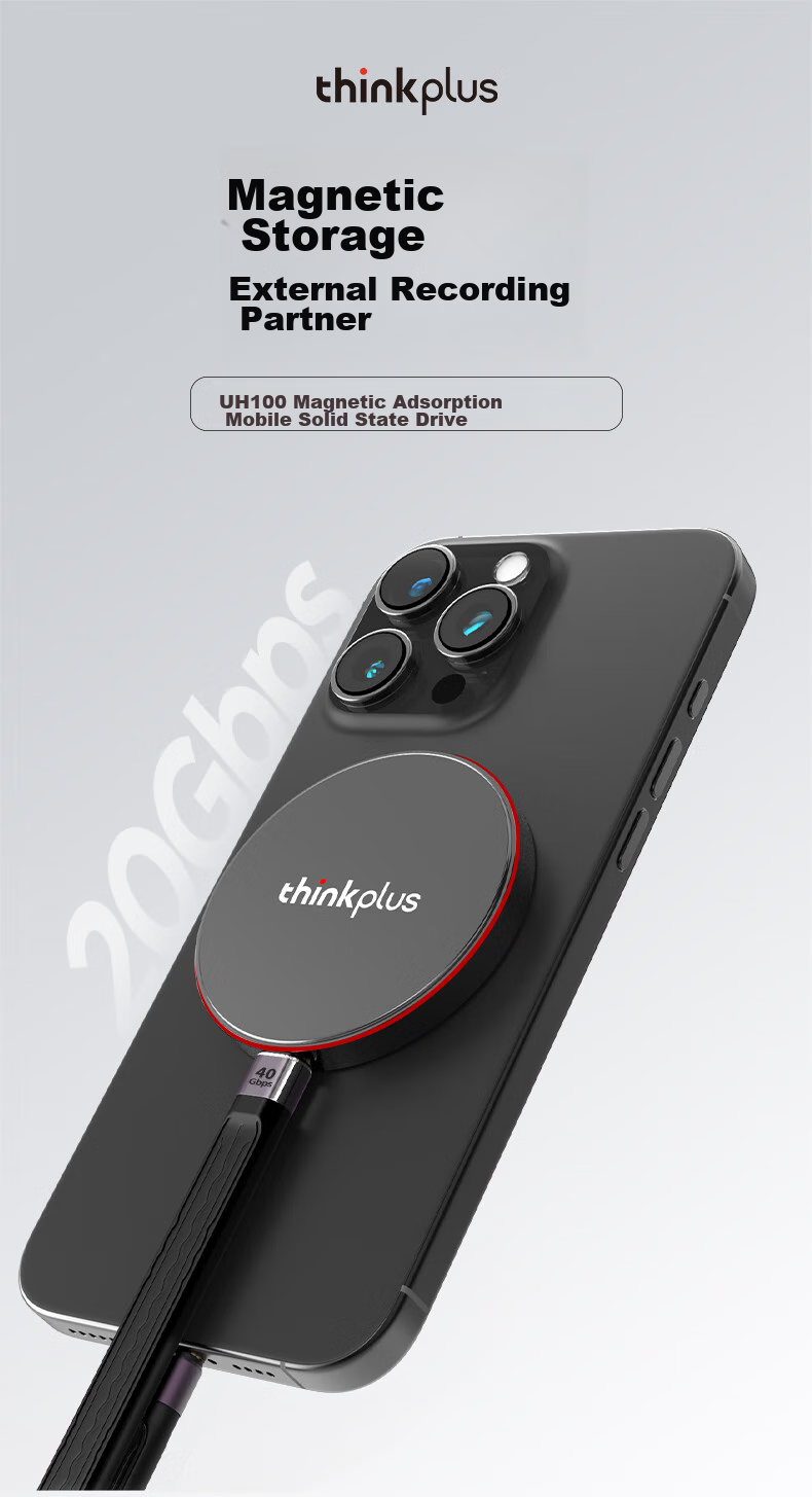 ThinkPlus Lenovo 1TB Magnetic Mobile SSD, Movable Phone, USB3.2 High-Speed Reading 1900MB/S, Portable SSD PSSD, UH100 Xiaofeidan Series 1