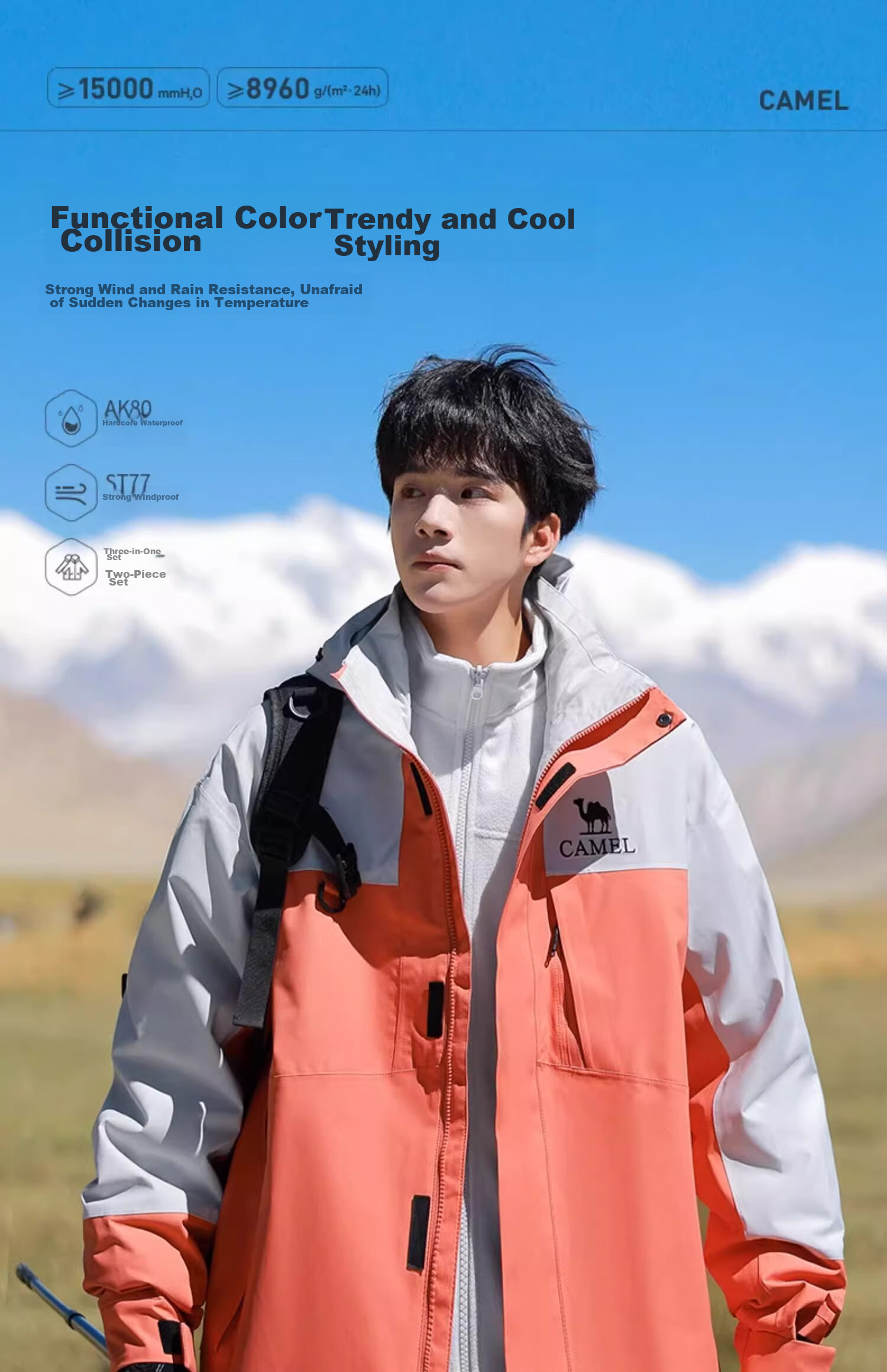 CAMEL Outdoor Functional Jacket for Men And Women, Three-In Detachable Windproof Waterproof Mountaineering Coat A14CAFO779 5