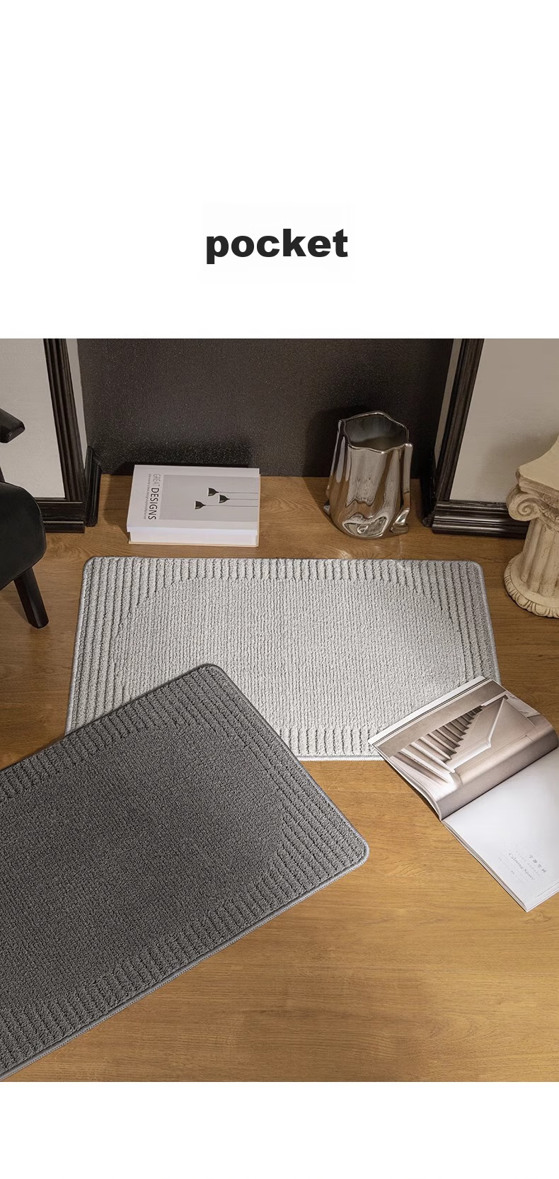 BULULOM Bathroom Non-Slip Foot Mat, Absorbent Bath Mat, Thickened Door Mat for Bathroom, Natural - Dark Gray 40*60cm 20