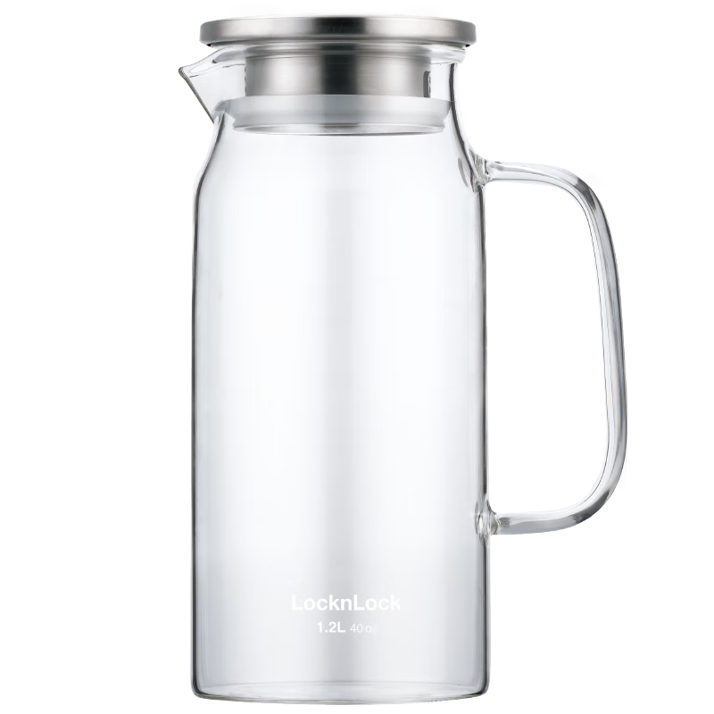 LOCK&LOCK Cold Water Pitcher Heat-Resistant Glass Tea Infuser Lemon Fruit Water Cup with Handle, Large Capacity Glass Tea Pitcher for Home Use, 1.2L