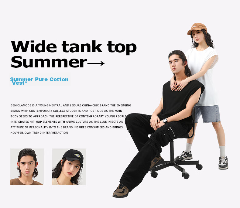 GENIOLAMODE Men's Vest, Pure Cotton Breathable Summer Loose Casual Versatile Sleeveless T-Shirt, Trendy, Black, 2XL 3