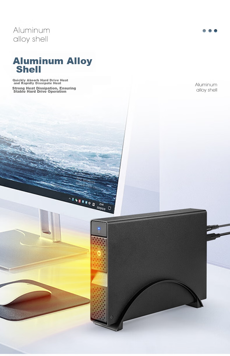 Shiteli 3.5-Inch Single-Bay External Hard Drive Enclosure 9110U32C, Supports 24TB Hard Drive, USB3.2 Type-C Interface, Dual Data Cables 3