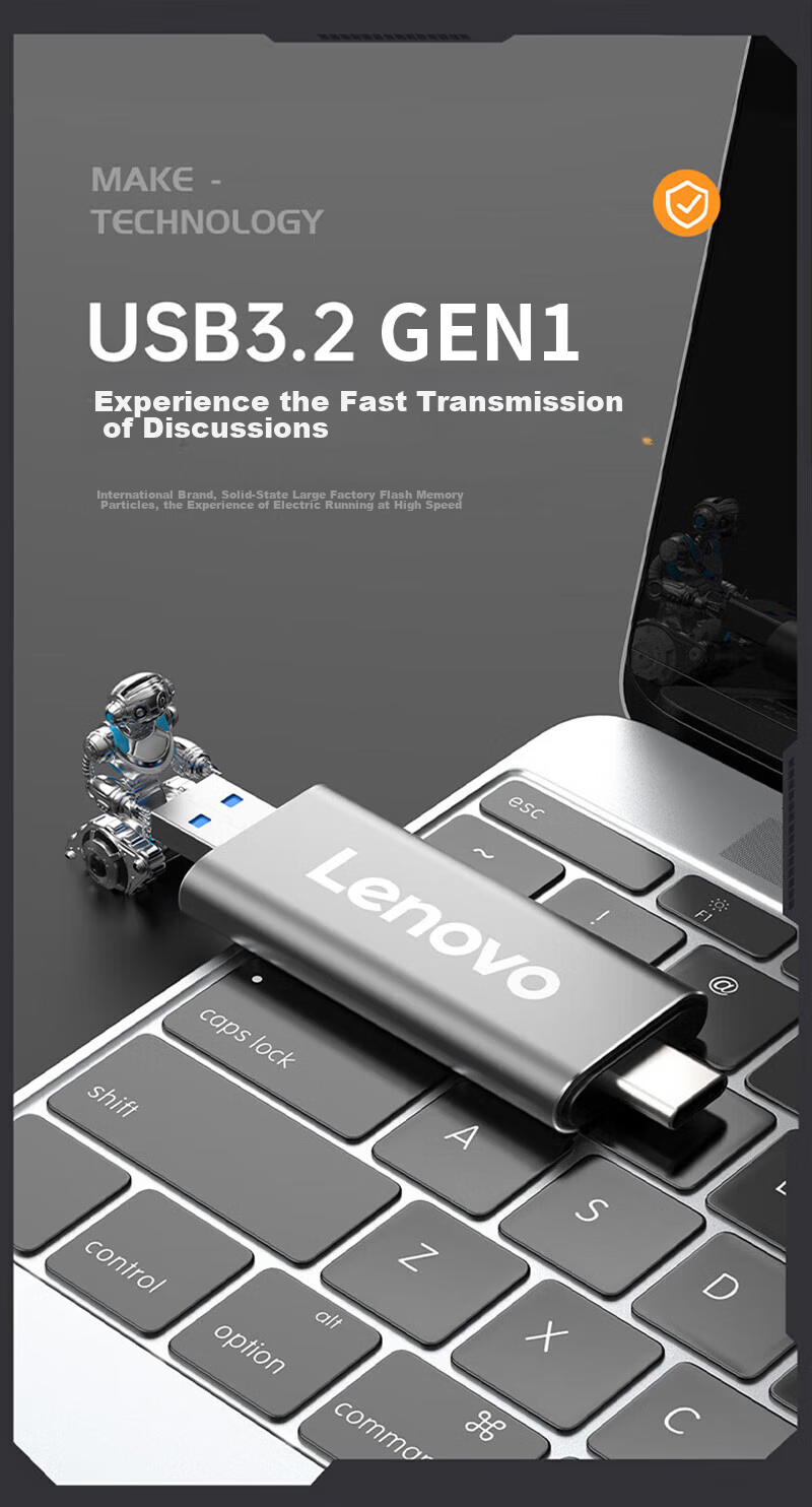 Lenovo 256GB Portable Solid State Drive (PSSD), Type-C USB3.1 Dual Interface, Direct Phone Connection, ZX1Pro Series, Silver 6