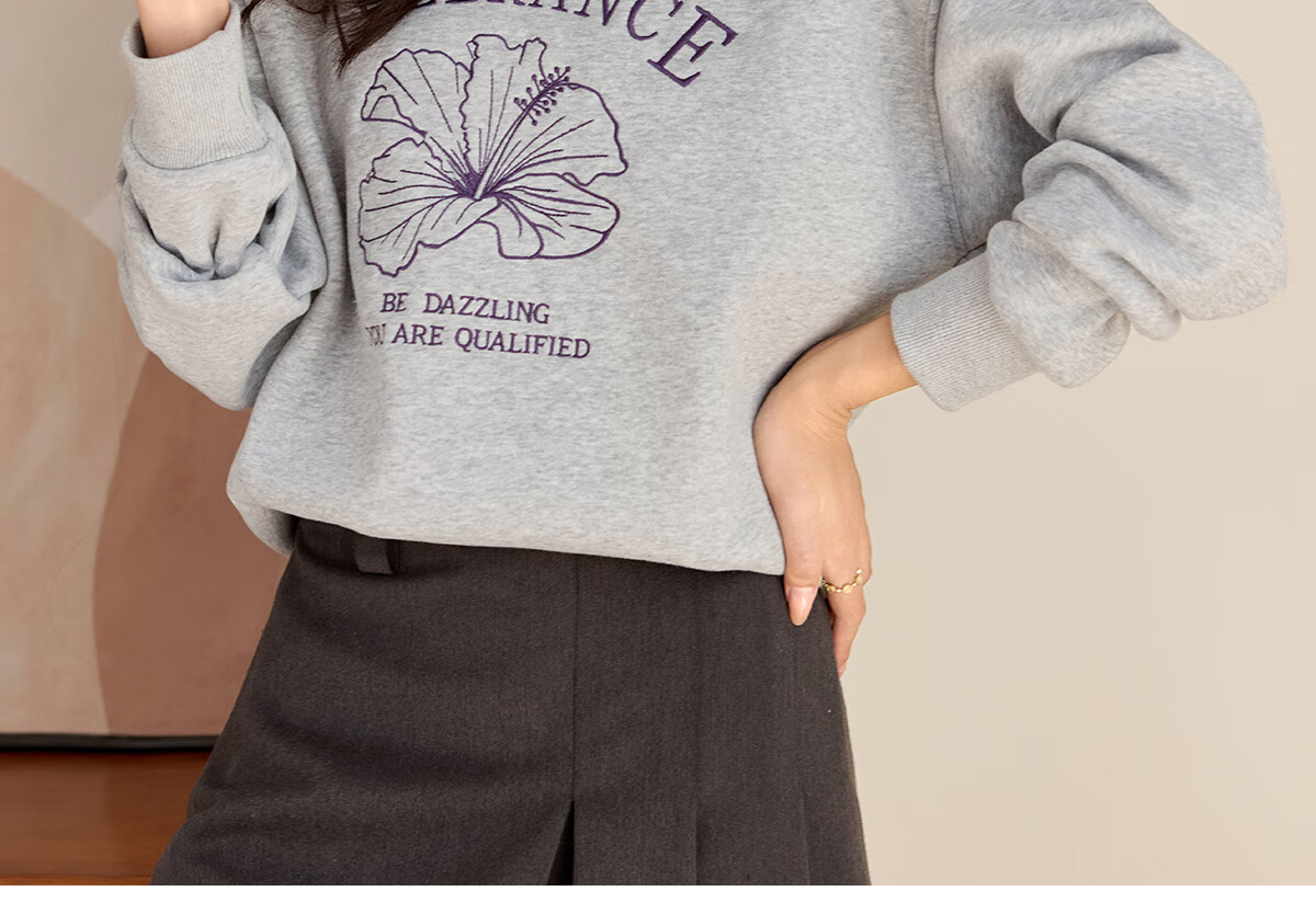 PinCai Elegant Floral Print Crewneck Sweatshirt Casual Versatile Outerwear P143W1008 52