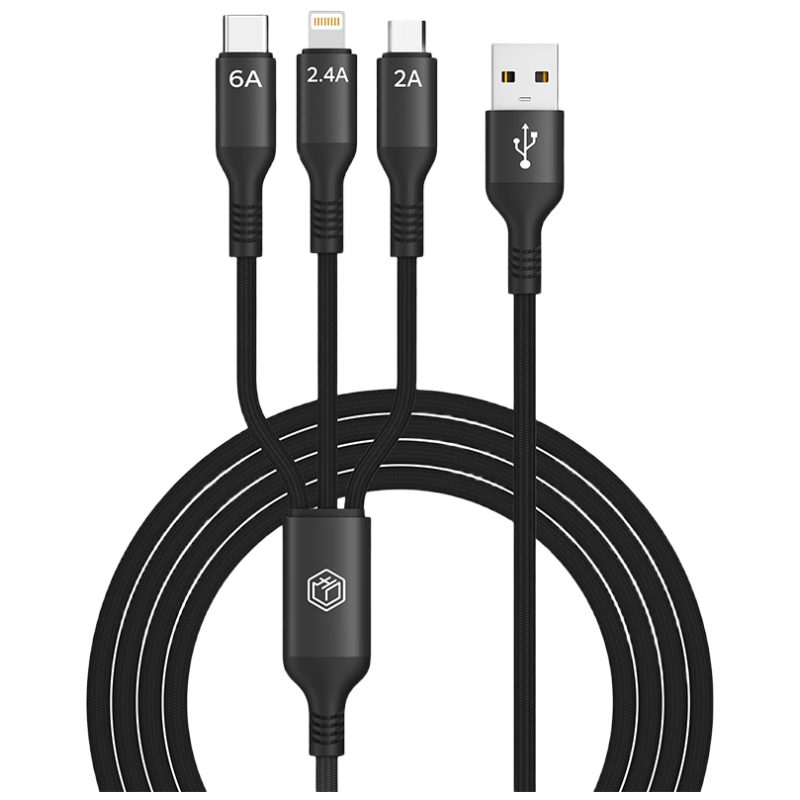 JD Original Three-In Charging Cable 100W/88W/66W Fast Charging Data Cable with Three-Head Type-C Connector Suitable for Android, IPhone, Apple, Huawei, Xiaomi Phones And Car Wired Cable